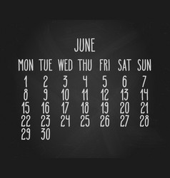 June Year 2020 Monthly Black Chalkboard Calendar