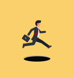 Businessman Confidently Jumping Over A Hole