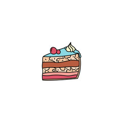 Cake Piece Doodle Colorful Hand Drawn Food