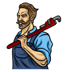 Cool Plumber Holding Wrench Mascot Design