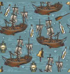 Sunken Ship Colorful Seamless Pattern