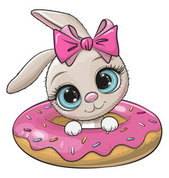 Rabbit Girl Swimming On Pool Ring Donut