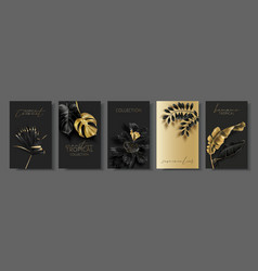 Cards Set With Gold Tropical Leaves