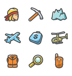 Set Of Mountain Rescue Icons Man Ice Ax