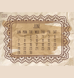 June Year 2020 Monthly Frame Calendar