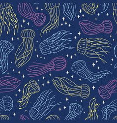 Seamless Pattern With Neon Jellyfish Great