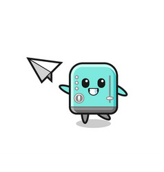 Toaster Cartoon Character Throwing Paper Airplane