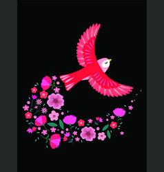 Flying Bird And Cherry Blossom Flowers