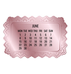 June Year 2020 Monthly Rose Golden Calendar