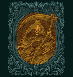 Scary Grim Reaper With Vintage Engraving Style