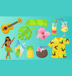 Various Hawaii Symbols Flat Icon Set