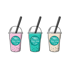 Bubble Tea In Cartoon Design With Kind Of Taste