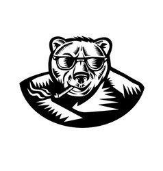 Bear Smoking Cigar Woodcut