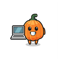 Mascot Of Pumpkin With A Laptop