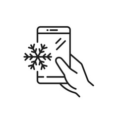 Snowflake On Smartphone Screen In Hand Outline