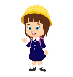 Cute Japanese School Girl Cartoon Waving Hand