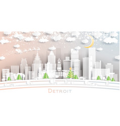 Detroit Michigan City Skyline In Paper Cut Style