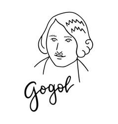 Nikolai Gogol Line Art Portrait Isolated On White