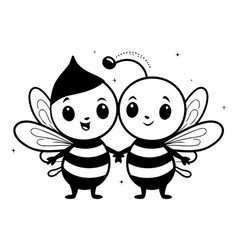 Cute Cartoon Bee And Butterfly Black White