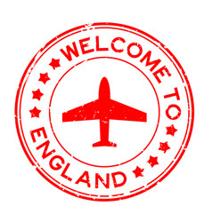 Grunge Red Welcome To England With Airplane Icon