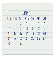 June Year 2020 Monthly Notebook Page Calendar