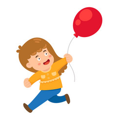 Happy Cute Kid Girl Run Holding Balloon