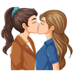 Lesbian Couple Kissing Cartoon Isolated