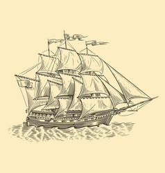 Sailing Ship Sketch Old Sailboat Sails On The Sea