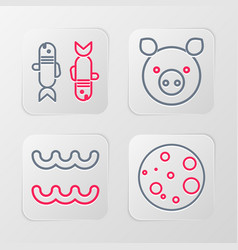 Set Line Moon Aquarius Zodiac Pig And Pisces