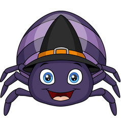 Cute Purple Spider Cartoon Wearing Witch Hat