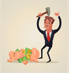 Businessman Character Smashed Piggy Bank