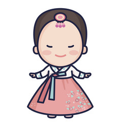 Cute South Korean Lady With Hanbok Character