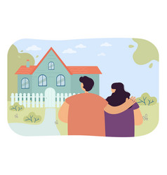 Woman And Man Hugging His Wife Looking At House