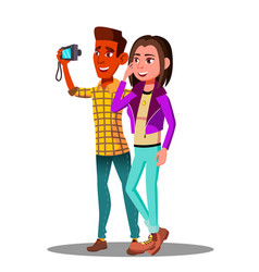 Teenage Friends Guy Girl Take Selfie Together