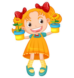 Little Cute Girl Holding Flower Pot