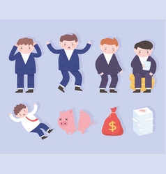 Bankruptcy Sad Businessmen Broken Piggybank Money