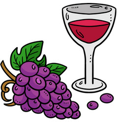 Glass Of Wine And Grapes Cartoon Colored Clipart