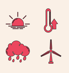 Set Wind Turbine Sunrise Thermometer And Cloud