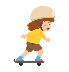 Happy Cute Little Kid Girl Play Skateboard