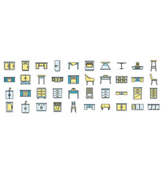 Kitchen Furniture Icons Set Color Line