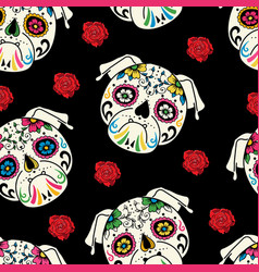 Cute Pug Sugar Skull Dia De Los Muertos Pattern