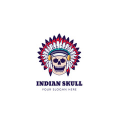 Indian Chief Skull Feathered Headdress Logo