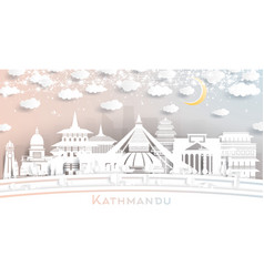 Kathmandu Nepal City Skyline In Paper Cut Style