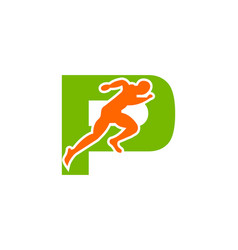 Sport Running Man Front View On Letter P Logo