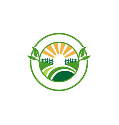 Logo Of Rice Field And Sun Landscape