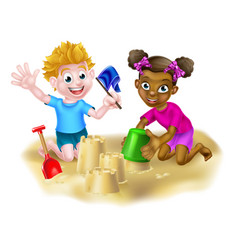 Cartoon Kids Making Sandcastles