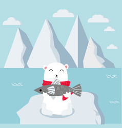 Polar Bear With Red Scarf Catching Fish