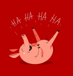 Funny Cartoon Pig Laying On Ground And Laughing