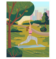 Woman Doing Yoga In City Park Cartoon