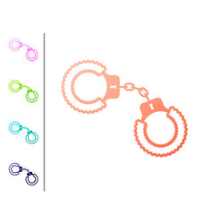 Coral Sexy Fluffy Handcuffs Icon Isolated On White